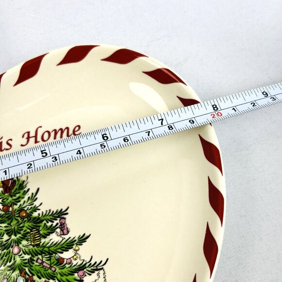 Spode Christmas Tree Heart Shaped Dish Bless this Home Peppermint Stripe 7 3/4" - Picture 6 of 7